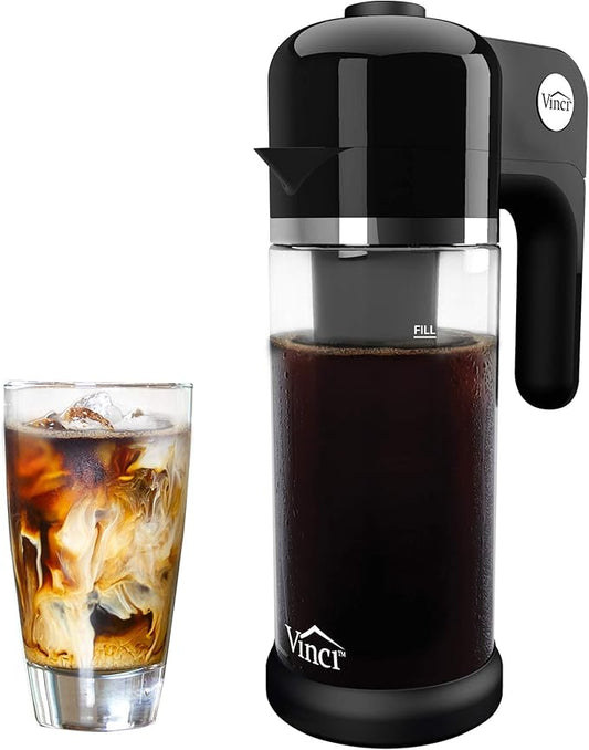 VINCI Express Cold Brew, Electric Cold Brew Coffee Maker in 10 minutes, Glass Carafe, 3 Brew Strength Settings & Cleaning Cycle, Easy to Use & Clean, Cold Brewer for Iced Coffee, 1.4 L Dial Control