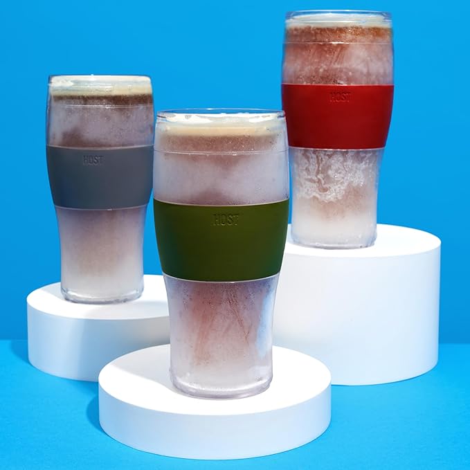 Host FREEZE Beer Glasses, Frozen Brew Mugs, Freezable Pint Glass Set, Insulated Beer Glass to Keep Your Drinks Cold, Double Walled Insulated Glasses, Gift for Dad, 16oz, Set of 2, Crimson Red