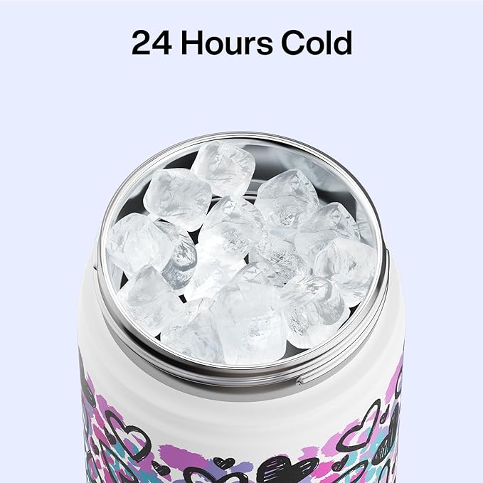 ENCOOL Insulated Water Bottle with Straw Stainless Steel Water Bottle, Glow in the Dark, Leak-Proof, BPA-Free, Keeps Cold for 24 Hours for Sports, Travel, School (26 oz, Graffiti Hearts)