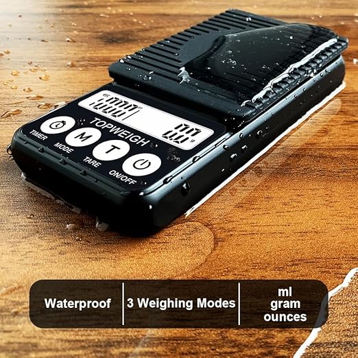 TOPWEIGH Waterproof Espresso Scale with Timer, 1000g x 0.1g, Portafilter Weighing Plate, Coffee Bean Dosing Cup, Spray Bottle, RDT Tool Set, Barista Cleaning Brushes & Batteries Included