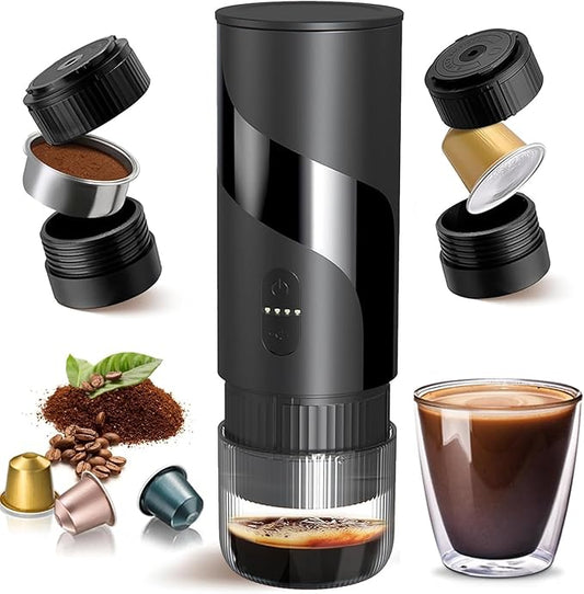 2 in 1 Portable Electric Coffee Maker None Self-heating, 20-Bar Travel Coffee Maker, Portable Espresso Machine for Car, Camping, Office, Compatible with Coffee Powder and Nespresso Capsule