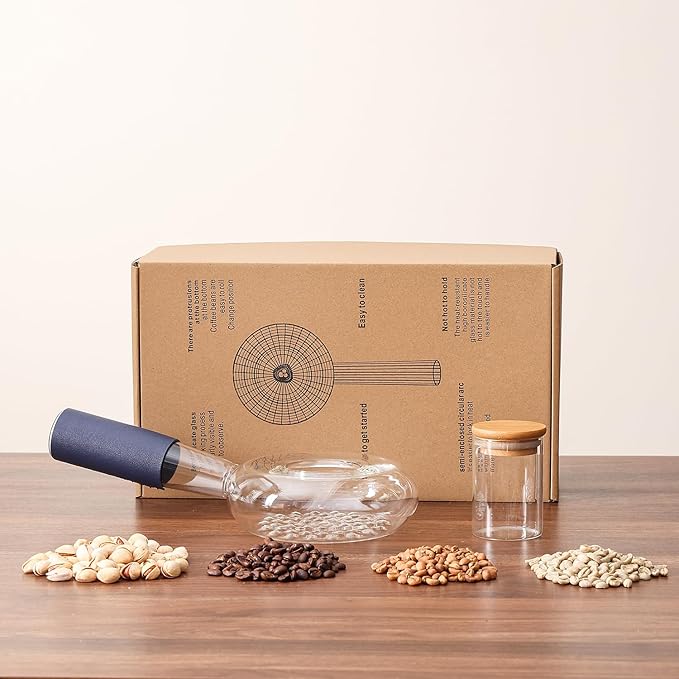 Portable glass coffee bean roaster - High borosilicate glass manual home coffee roasting kit, suitable for small batch roasting of nuts and coffee beans, stove-safe (11.8 * 5.9 * 3.5)