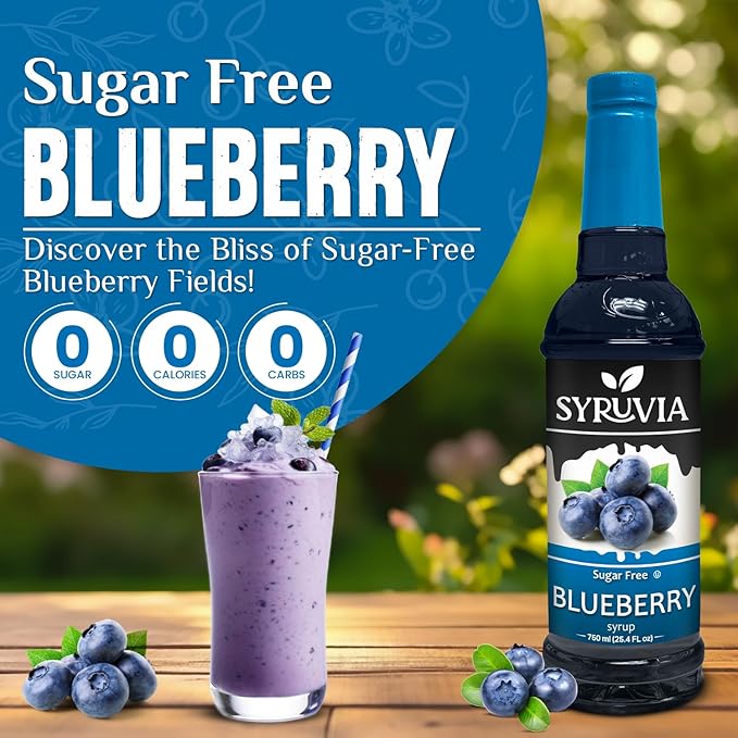 Syruvia Sugar-Free Blueberry Syrup, Flavored Syrup for Drinks, Cocktails, Lemonades, Iced Teas, and Desserts – 25.4 fl oz, With Pump