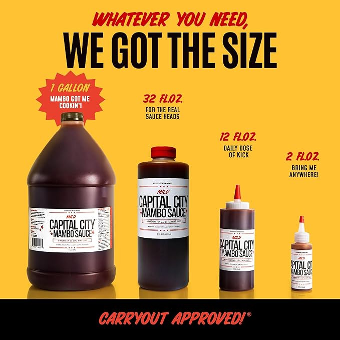 Capital City Mambo Sauce Mild, Washington DC Wing Sauces, Perfect Condiment for Wings Chicken Pork Beef Seafood Burgers Rice or Noodles, 128oz (1 Gallon) 4 Pack
