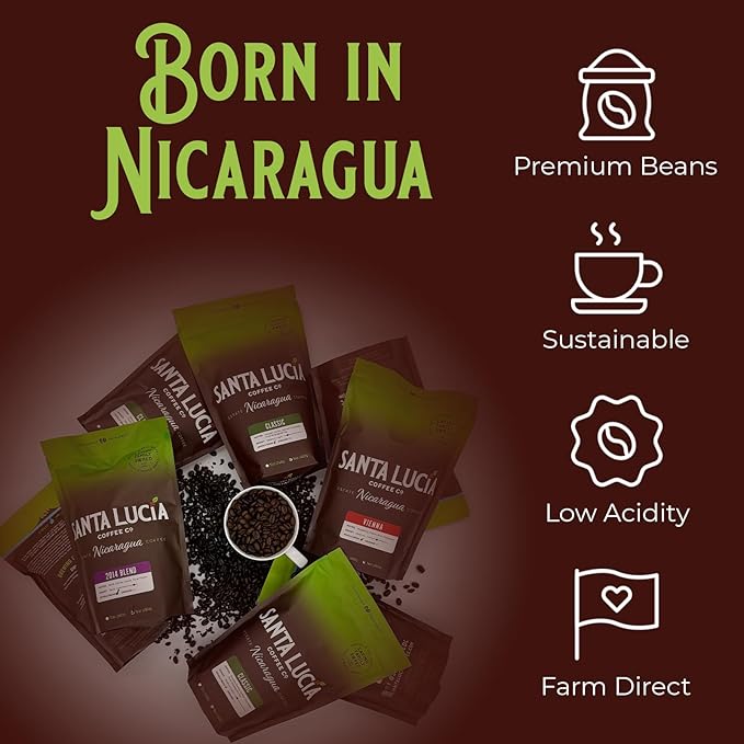 Santa Lucia Coffee - 2014 Nicaraguan Roast Coffee - Rich in Minerals - Low Acididity - Natural Sweetness - Strong & Bold Flavor - Subtle Undertones & Smoothness - Ground - 16oz. (Pack of 2)
