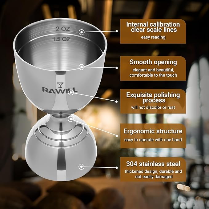 Jigger For Bartending, 2 PCS Double Shot Measuring Cup Premium 304 Stainless Steel, Jigger 2 oz 1 oz with Measurements Inside, Drink Measurer for Cocktails, Bar Measuring Set