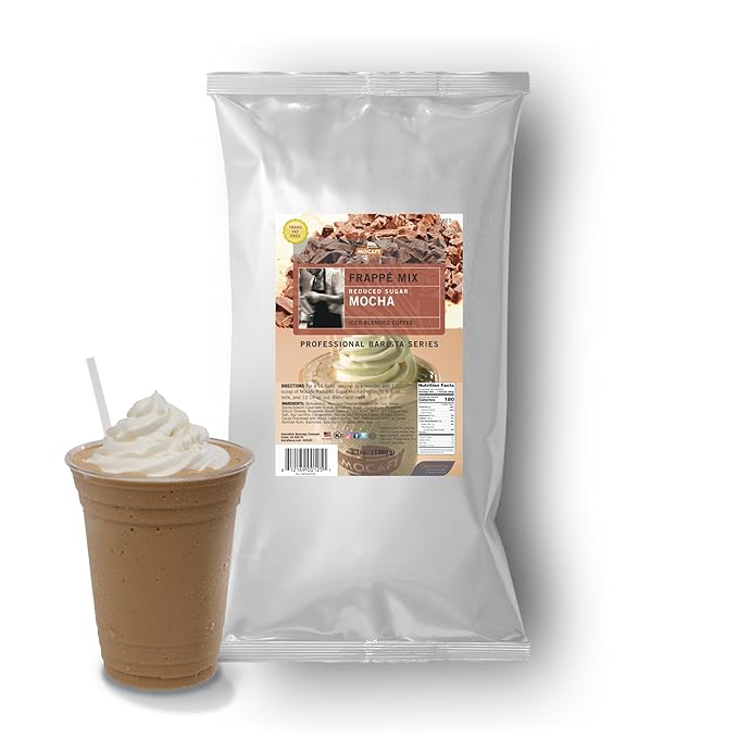 MOCAFE Low Sugar Mocha Powder Mix, Instant ice blended coffee frappe,Sweetened with Splenda, 3lb bulk bag