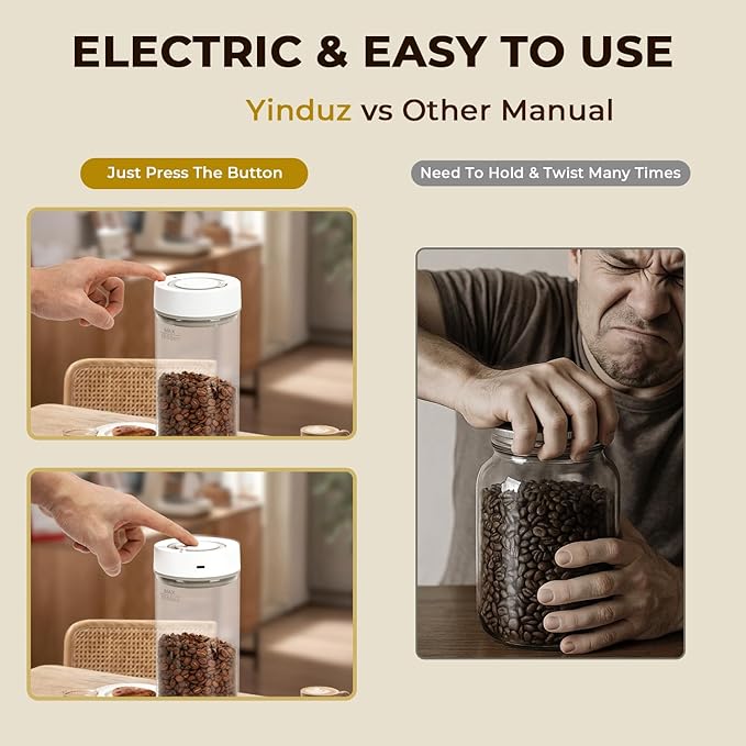 Auto Vacuum Coffee Canister - 950ml Airtight Coffee Canister for 10.6 oz of Coffee Beans, One-Button Operation & Date Tracker, Coffee Bean Storage Container, Sealed Vacuum Canister
