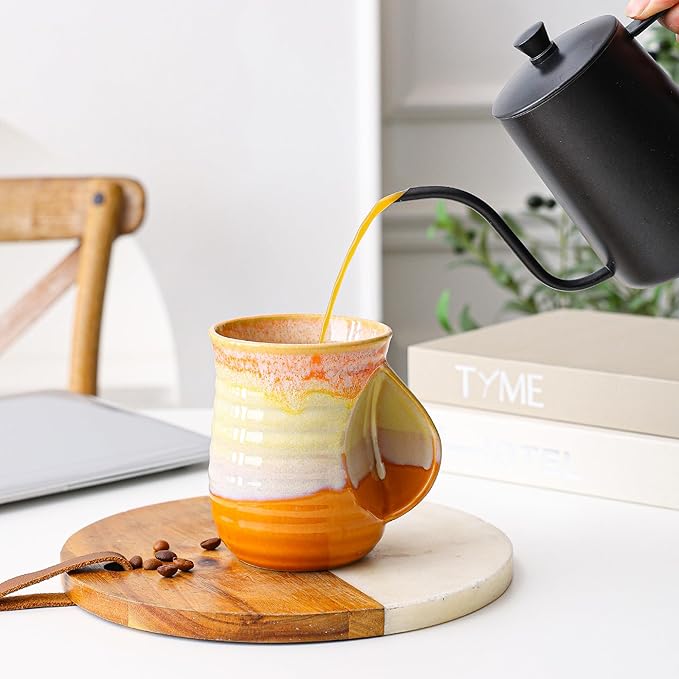 Mkour 21oz Large Ceramic Coffee Mugs, Handmade Tea Cups with Comfortable Handle for Office and Home, Microwave and Dishwasher Safe (Orange)