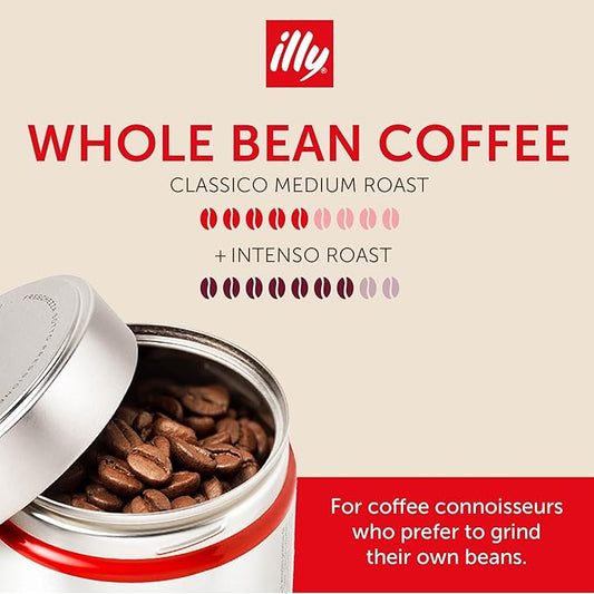 illy Whole Bean Coffee, Classico Medium & Intenso Dark Roasts, 100% Arabica, Premium Italian Coffee, Ideal for Espresso, Drip, Moka and French Press Brewing, 8.8oz, 6 Variety Pack