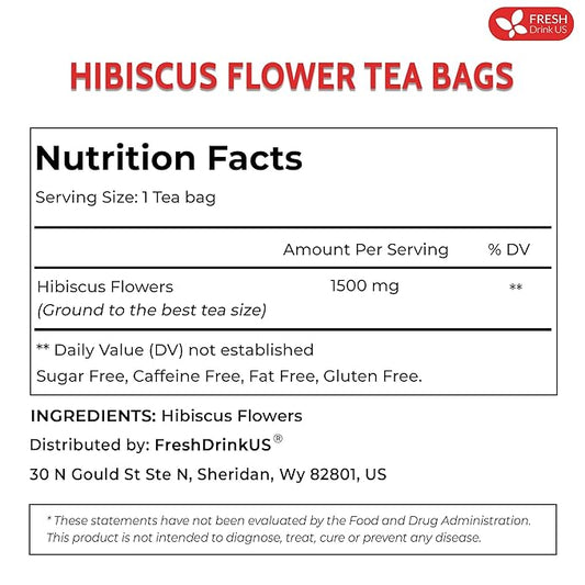 FreshDrinkUS, Premium 235 Hibiscus Flowers Tea Bags, 100% Natural, Pure from Hibiscus Flowers. Loose Flower Herbal Tea. No Sugar, No Caffeine, No Gluten, Vegan.