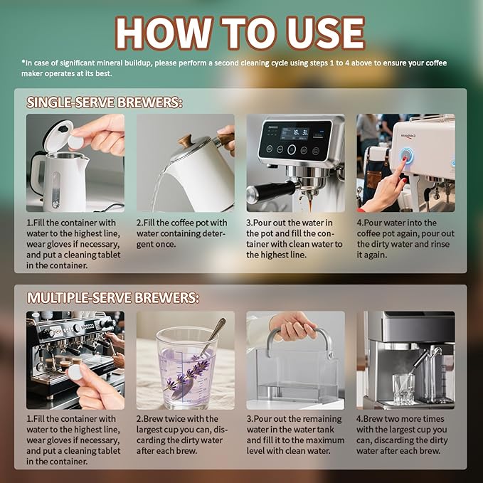 HI FINE CARE Coffee Machine Cleaner Tablets, Powerful Descaling & Deodorizing for All Coffee Makers, Espresso Machines & Single-Serve Devices, 24 Pack Effervescent Cleaning Tablets, 0.17 oz