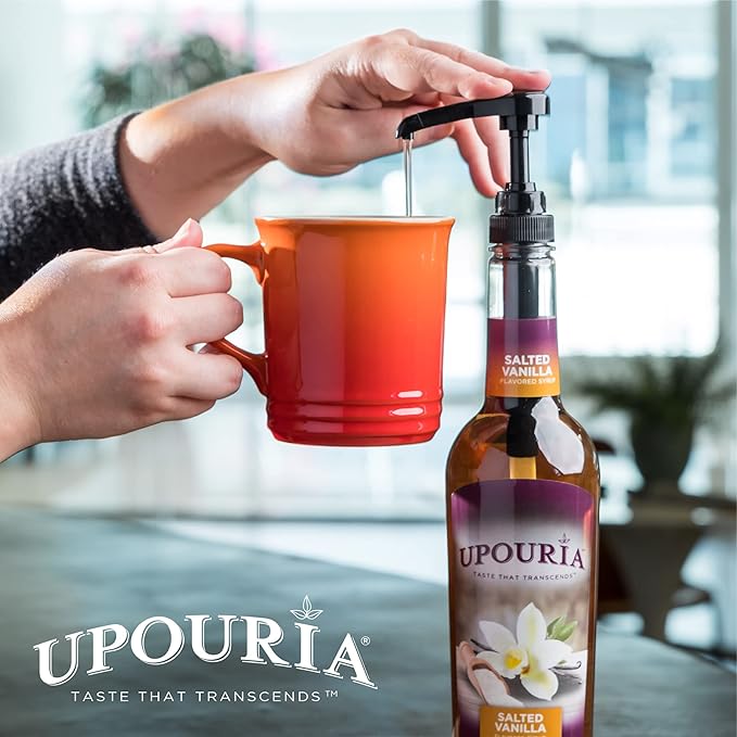 Upouria Salted Vanilla Syrup Flavoring, 100% Vegan, Gluten-Free, Kosher, 750ml bottle (Pack of 2) with 1 Syrup Pump