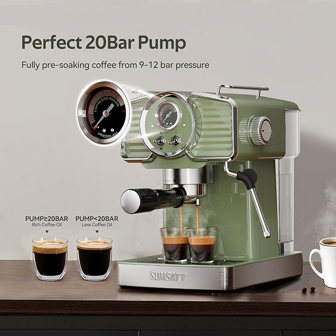 Espresso Machine 20 Bar Espresso Maker with Milk Frother Steam Wand, Professional Expresso Machine for Home Cappuccino & Latte Maker, Retro Coffee Maker with 61oz Water Tank, Matcha Green