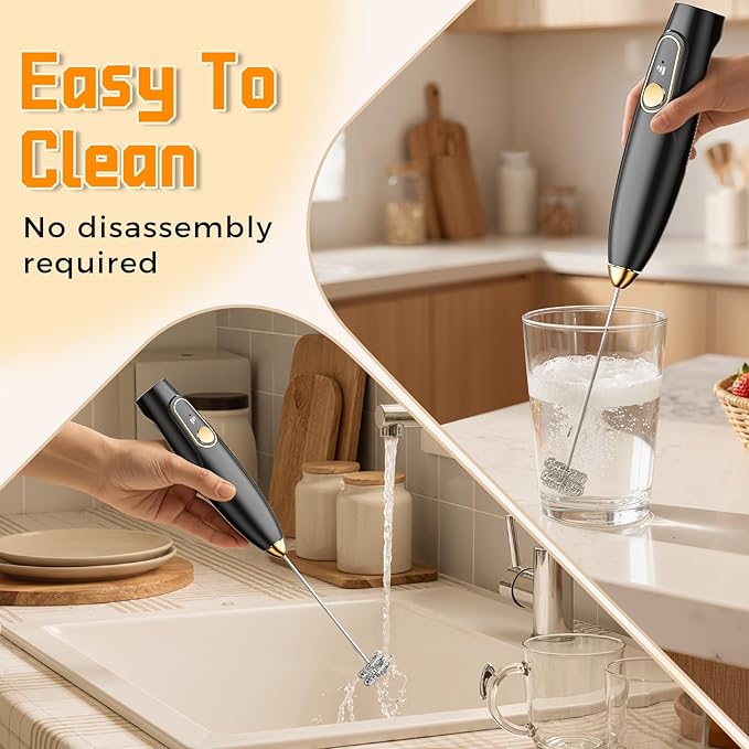 Rechargeable Milk Frother Wand with Stand, Electric Handheld Coffee Frother with 3 Detachable Whisks, Travel Milk Foamer for Protein Powder, Drinks, Espumador de Leche Electrico