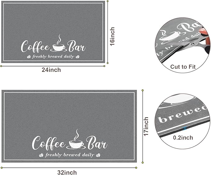 Absorbent Coffee Mat, Fashion Dish Drying Mat for Kitchen Counter Coffee Bar Accessories Espresso Machine Dish Rack 17" x 32" Dark Grey