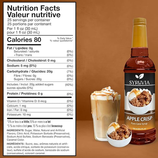 Syruvia Coffee Syrup, Apple Crisp Flavored Syrup for Drinks, Lattes, and Desserts – 25.4 fl oz,