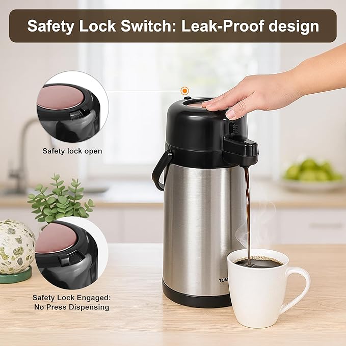 Airpot Coffee Carafe for Keeping Hot,102oz/3L Coffee Dispenser Thermal with Pump,Insulated Stainless Steel Hot Beverage Dispenser for Parties,Thermal Carafe for Hot Drinks Water Tea Chocolate