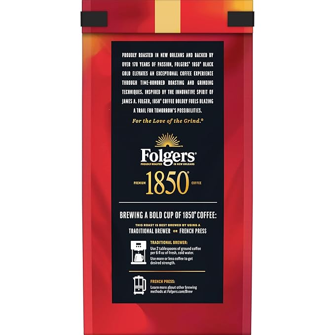 1850 Black Gold Dark Roast Ground Coffee, 12 oz