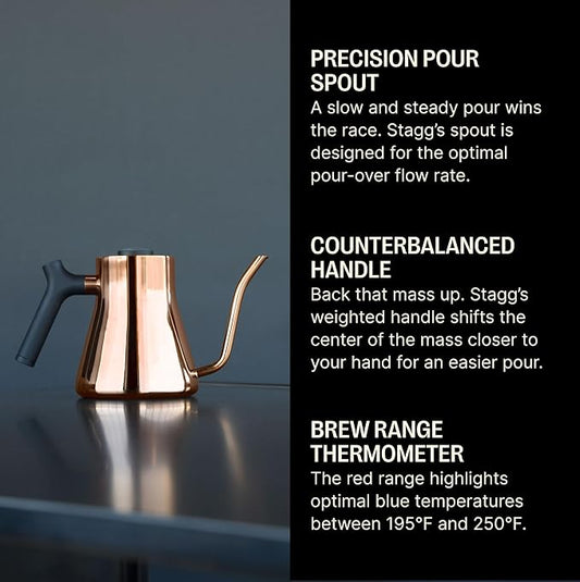 Fellow Stagg Stovetop Pour-Over Coffee and Tea Kettle - Gooseneck Teapot with Precision Pour Spout, Built-In Thermometer, Matte Black, 1 Liter