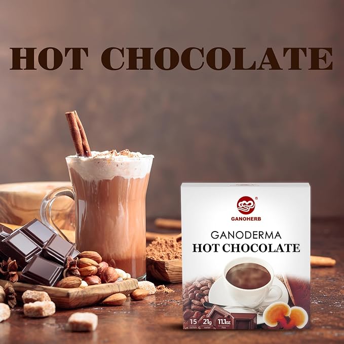Mushroom Hot Chocolate Mix with Reishi, Mushroom Coffee Alternative Hot Cacao Powder for Energy, Mood and Immune System, Vegan Mushroom Supplement, 15 Servings, 11.1 Ounce