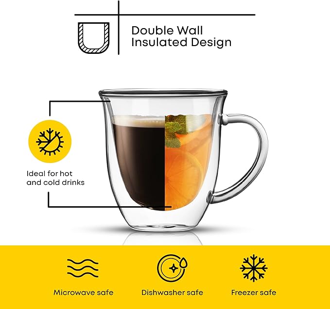 JoyJolt Serene Double Walled Insulated Glasses Coffee Mug (Set of 2) 7.4 Ounces