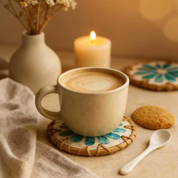 6PCS Pearl Rattan Coasters, Handmade Round Coaster, Colorful Shell Woven Coasters, for Cups, Desktop Protection, Decoration
