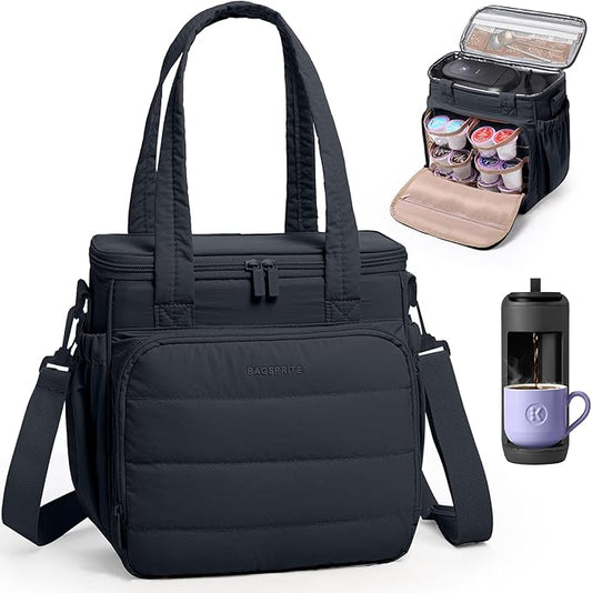 BAGSPRITE Coffee Maker Travel Bag Compatible with Keurig K-Mini Mate, Carrying Case for K-Cup Single Serve Coffee Maker, Portable Coffee Maker Case with Pod Organizer, Mug Pockets & Shoulder Strap