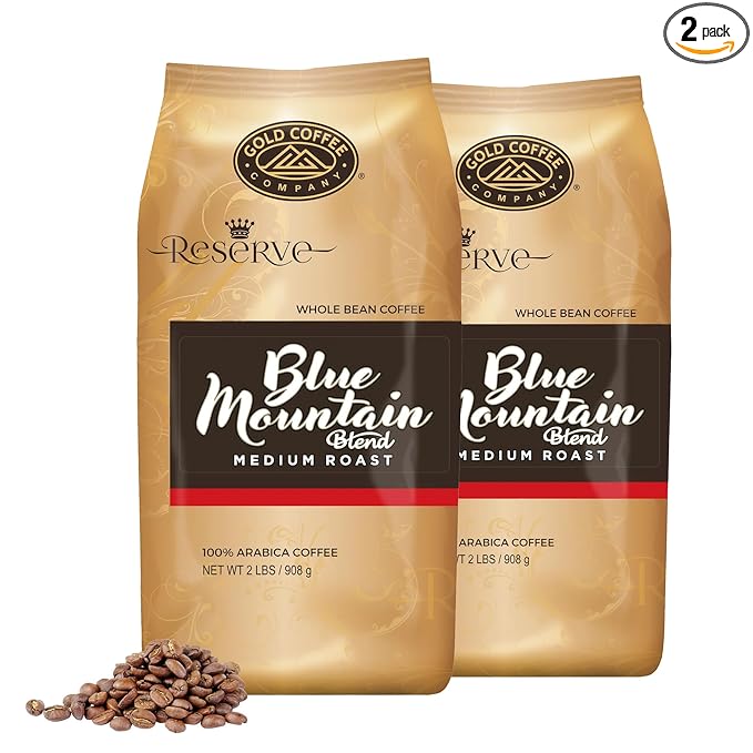 Gold Coffee Co. Blue Mountain Premium Blend | Medium Roast, Whole Bean| 100% Arabica Coffee | 2 lbs. (Pack of 2)