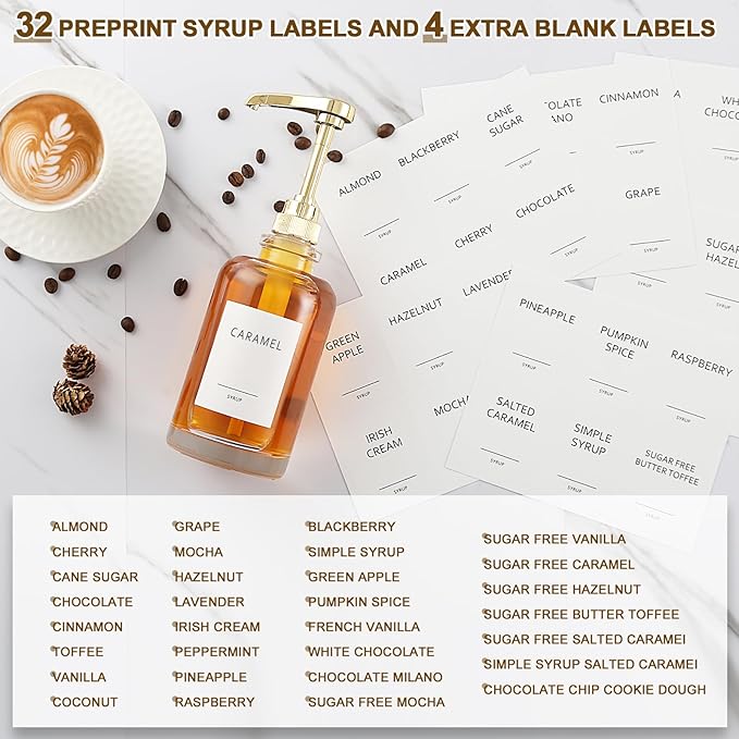 Coffee Syrup Dispenser, Glass Syrup Pump Dispenser for Coffee Bar Accessories, Maple Syrup Bottles with Tray, 16.9 fl oz Simple Syrup Bottles with 1/4oz Large Capacity Gold Pump