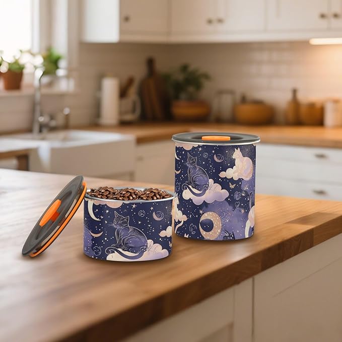 ALAZA Cat Moon Star Witchy Airtight Coffee Bean Canister 900ml Food Storage Containers with Lids For Gournd, Tea, Sugar, Flour, Rice, Cereal, Candy Cookie Jar