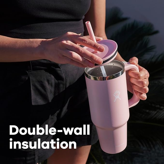 Hydro Flask Travel Tumbler with Handle, Lid and Straw - Insulated Stainless Steel in 32 Oz Trillium