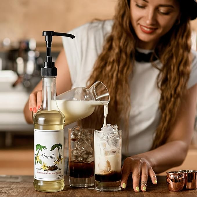 Nuogo Coffee Syrup Pump Compatible with Monin 750ml (25.4 Fl Oz) Glass Bottles Flavor Syrup Pump Dispenser with Tip Covers(5 Pcs,Black)