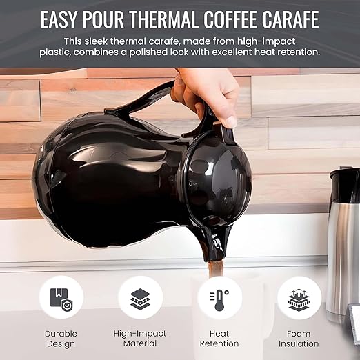 OCS Parts Set of 3 Easy Pour Thermal Coffee Carafes | 11-Inch Insulated Hot and Cold Beverage Pitcher Server for Coffee, Tea, Hot Chocolate and Water | 64-Ounce | Black