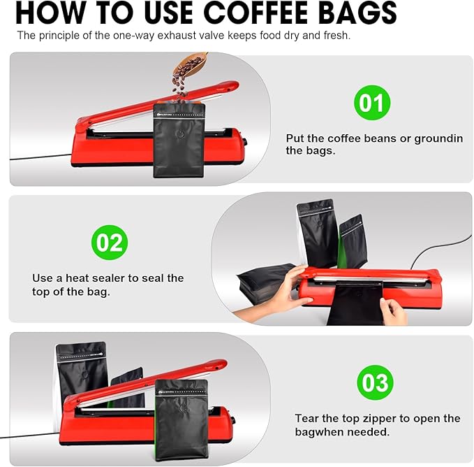 Coffee Bags with Valve(60pcs,8oz,0.5lb) Vented Coffee Beans Packaging Bags High Barrier Aluminumed Foil Flat Bottom Heat Sealed Side Zipper Resealable Storage Bag for Home or Business（Black+Green）