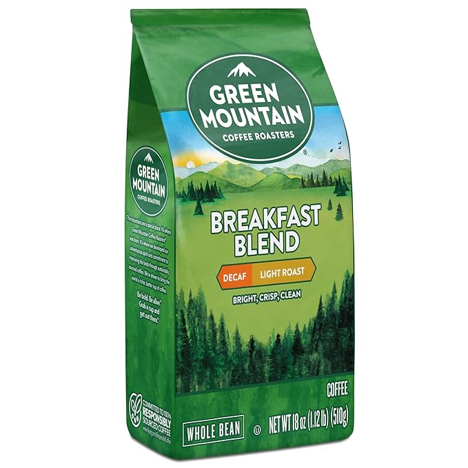 Green Mountain Coffee Roasters Breakfast Blend Decaf, Whole Bean Coffee, Bagged 18 oz