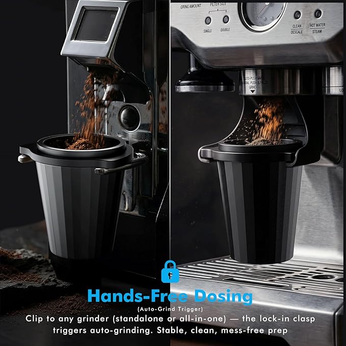 54mm Portafilter Dosing Cup, Aluminum Alloy with Grinder-Activating Ring & Anti-Static Coating Fits Breville 54mm Machines, Espresso Barista Accessories (53.3mm, Black)