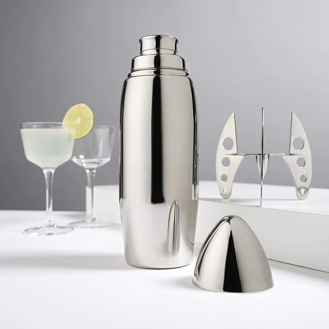 Viski Rocket Cocktail Shaker with Strainer Bar Set for Cold Brew Cocktails, Margarita, Espresso Martini, Stainless Steel Martini Shaker, Home Bar Accessories, Bartending Tools, Bartender Gifts, 24oz