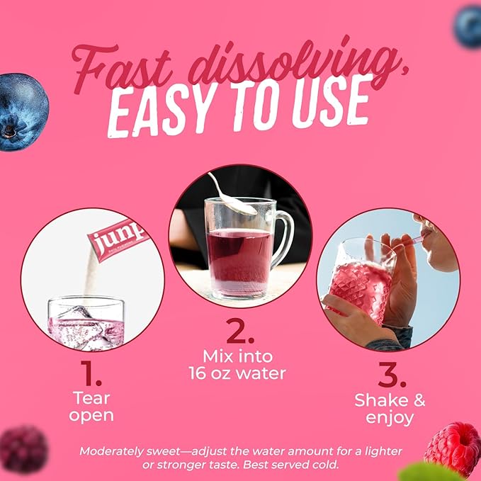 JUNP Sugar Free Electrolytes Powder Packets for Water Instant Hydration Packets with Salt & Potassium, Zero Calorie, No Carbs No Sugar Electrolyte Drink Mix Sticks, Keto Friendly, Wild Berry 20 Pack
