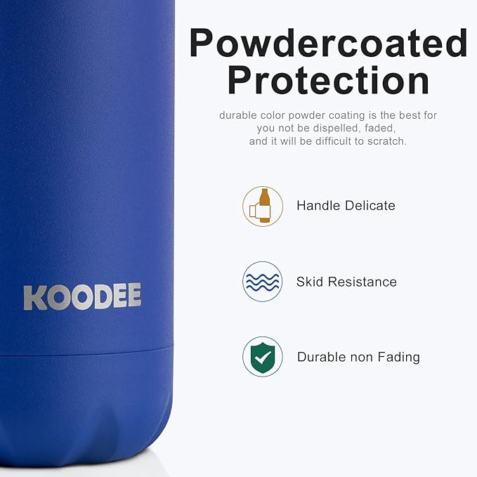 koodee Water Bottle 2 Pack 17 oz Stainless Steel Double Wall Vacuum Insulated Sports Water Bottle with Leak Proof Lid, Cola Shape Travel Flask for Men (2 Pack Navy)