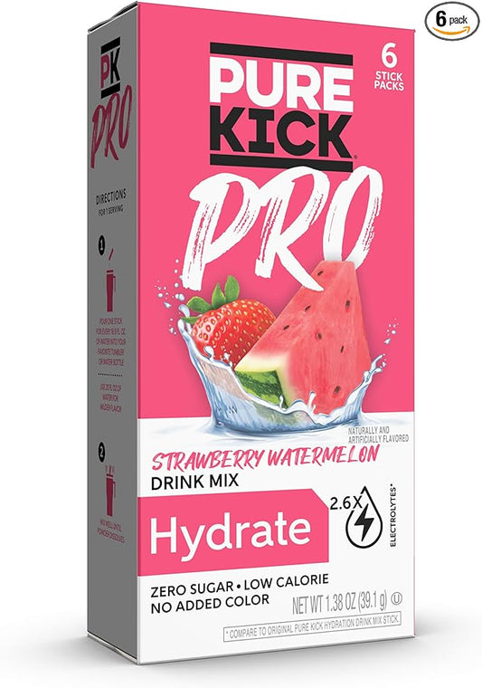 PURE KICK PRO Hydration Electrolyte Drink Mix, Strawberry Watermelon, Includes 1 Box with 6 Packets in Each Box