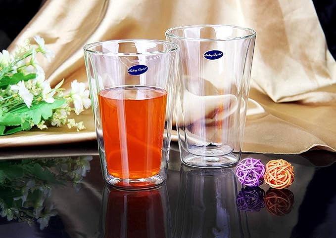 Amlong Crystal Double Wall Glass Tumbler, Highball Glass for Beer/Cocktail/Lemonade/Iced Tea, 14 oz, Set of 2