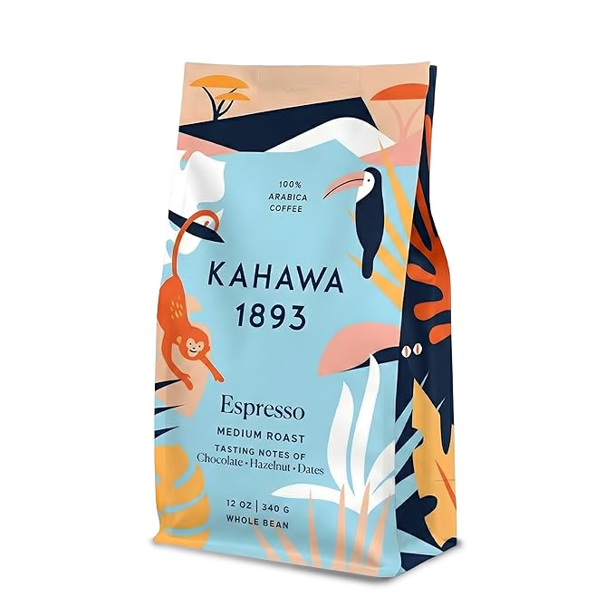 Kahawa 1893 Whole Bean Coffee Medium Roast 1893 Espresso Blend 12 Oz - As Seen on Shark Tank, Naturally Sweet, Organically Grown, Ethically & Sustainably Sourced