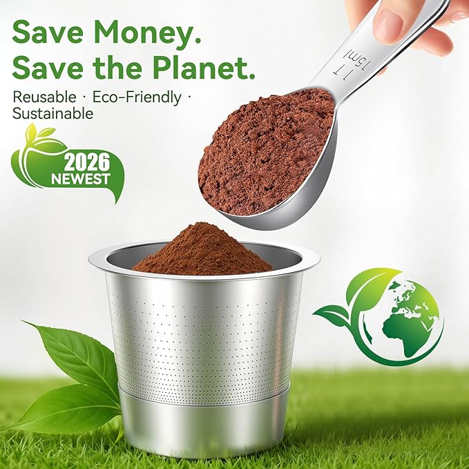 CAPMESSO Reusable K Cups for Keurig: 2026 All Stainless Steel Refillable Coffee Pods Metal Coffee Filters with 5 Holes & Scoop - for K Supreme/K Slim/K-Duo 2/K-Brew Chill MultiStream Maker (2 Pack)