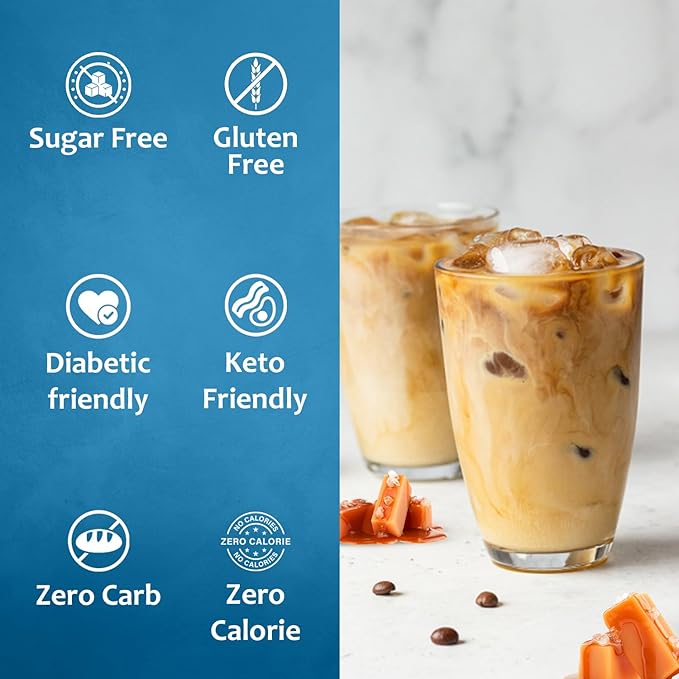 Syruvia Sugar Free Coffee Syrup, Salted Caramel Flavored Syrup for Drinks, Lattes, and Desserts – 25.4 fl oz, With Pump