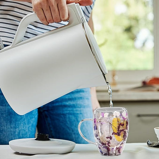 Flower Glass Double Wall Glass - 350ml Aesthetic Dried Flowers Double Wall Glass Coffee Mugs | Clear Glass Cups With Handle,Anti-Scalding Coffee Cups For Hot Beverages,Tea Or Coffee