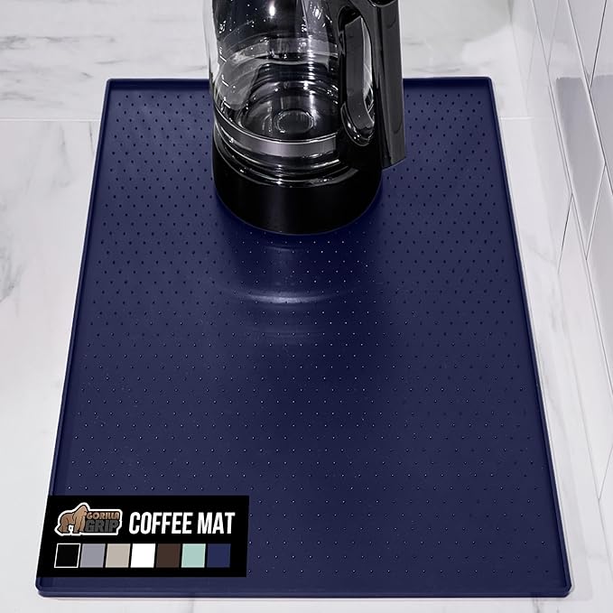 GORILLA GRIP Silicone Coffee Mat, Espresso Machine Bar Accessories, Keep Kitchen Counters Clean, Stays in Place, Waterproof and Heat Resistant Dish Drying Mats, Home Decor Essentials, 11.5x18.10, Navy