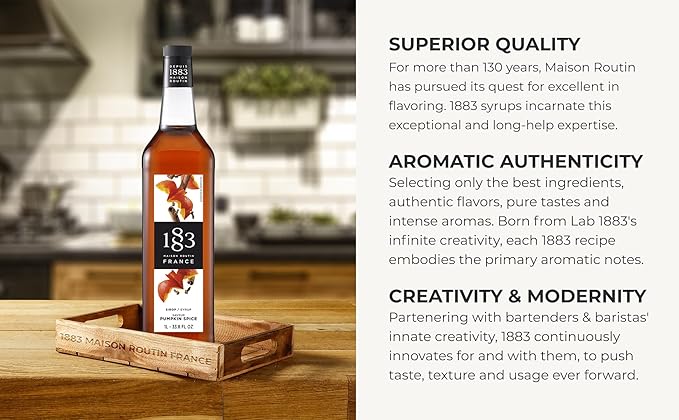 1883 Pumpkin Spice Syrup for Coffee and Drinks – Made in France – 1 Liter Plastic Bottle