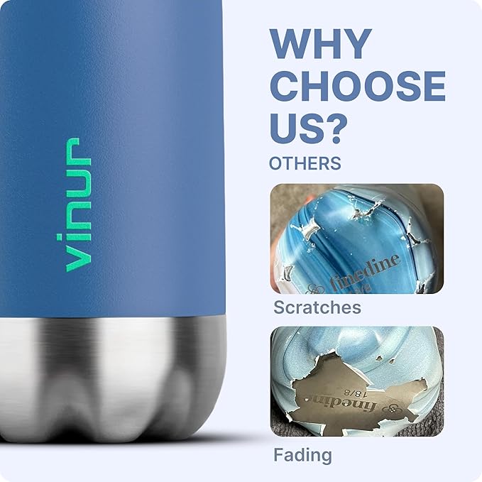 VINUR 9 oz Small Water Bottle for Kids-Stainless Steel Vacuum Insulated Water Bottle for School-Cola Shape Leak Proof Flask with Carry Rope, Royal Blue
