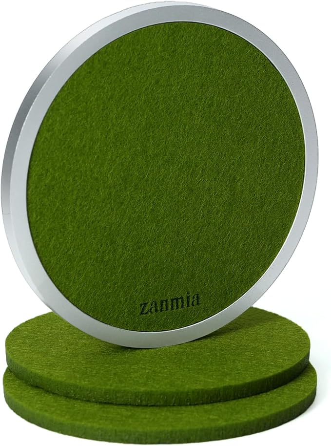 Absorbent Coasters Set of 1 Base & 3 Felt Pads, Non-Slip Metal Coaster for Hot & Cold Drinks, Replaceable Inserts, Modern Coaster for Home, Office, Bar,Outdoor(Grass Green)